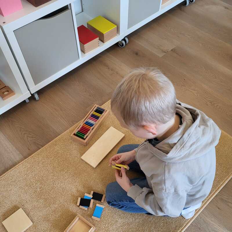 Ein Junge arbeitet mit den Farbtäfelchen